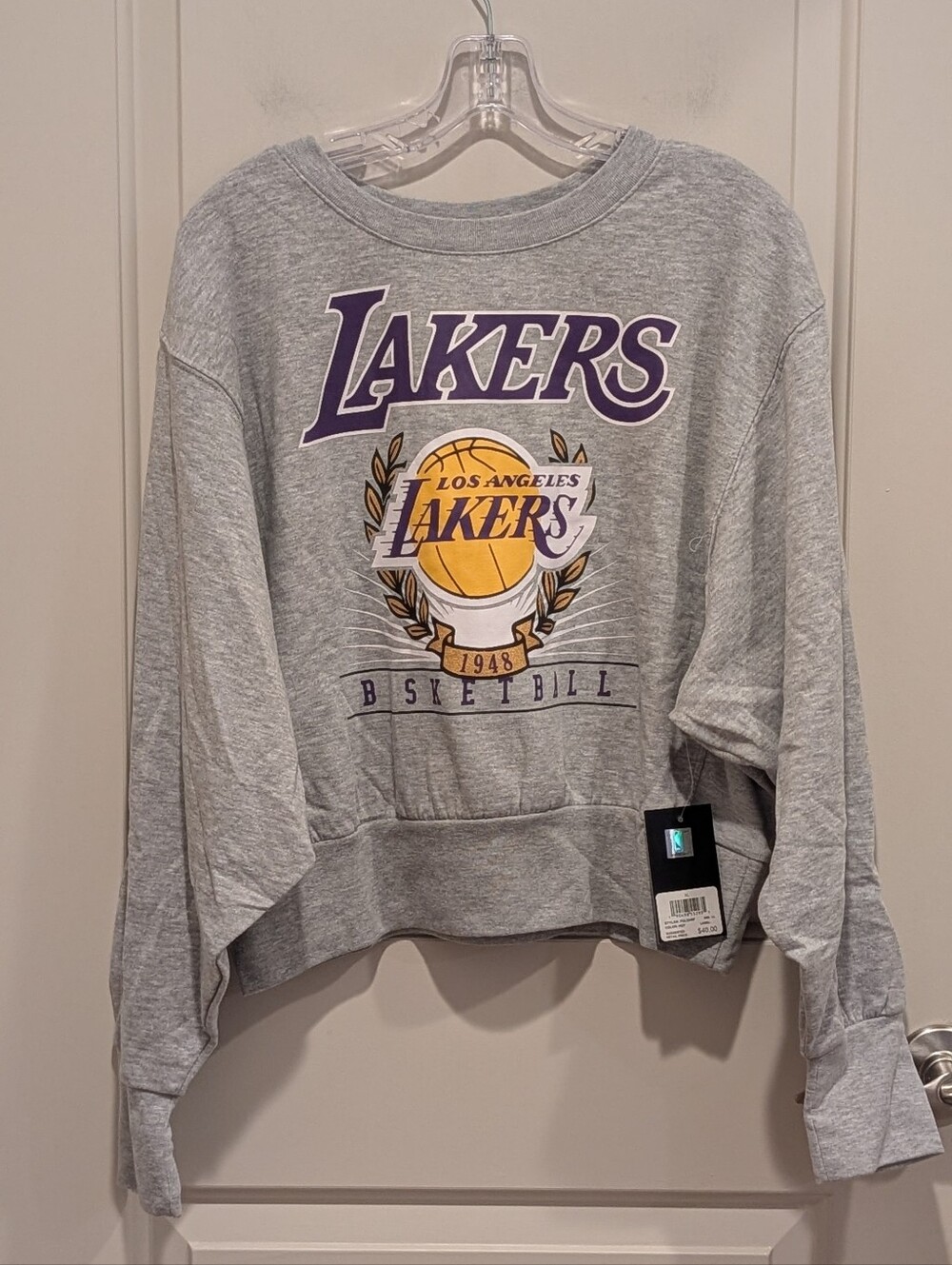 NBA Lakers Grey Crewneck Crop Sweatshirt - Women's XL